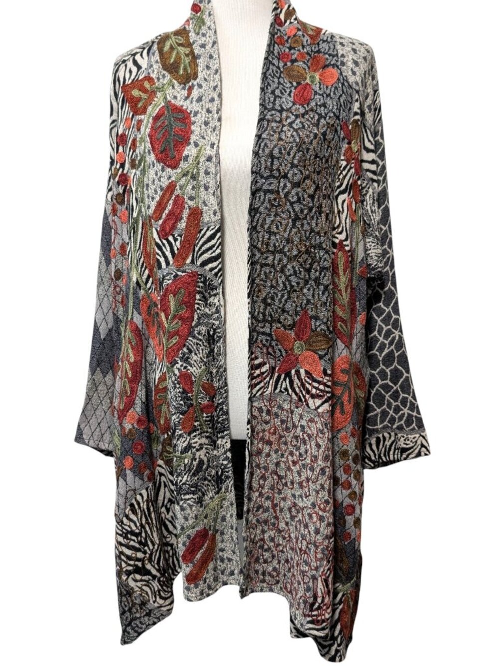 Soft Surroundings Womens Size L/XL Fall Floral Leaf Embroidered Open Cardigan